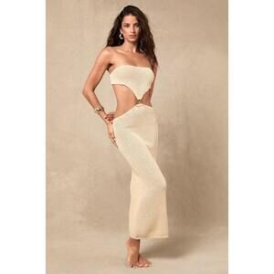 Lulus Nevrah Beige Crochet Strapless O-ring Swim Cover-up Dress - Size L